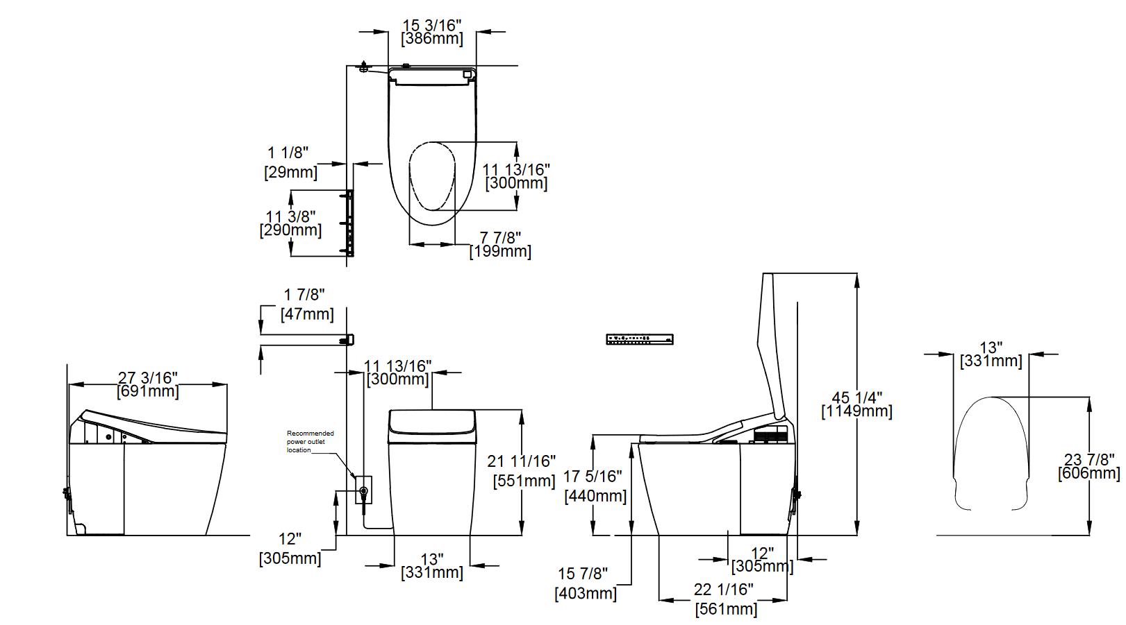 TOTO Neorest AH Dimensions