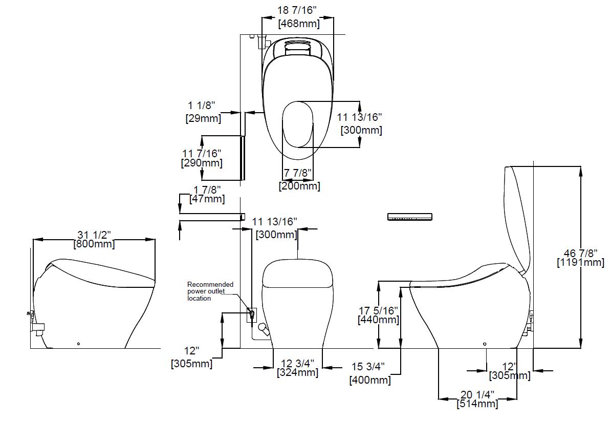 TOTO Neorest NX2 and NX1 Dimensions
