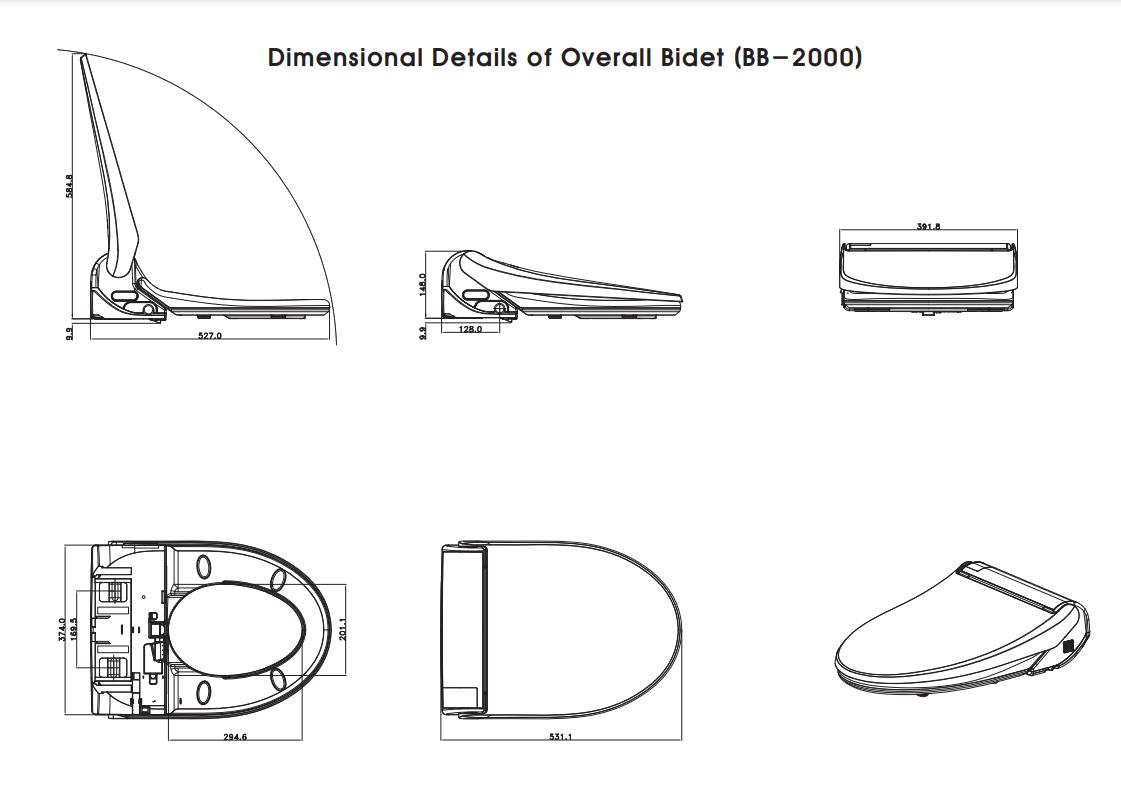 Bio Bidet BB-2000 Dimensions