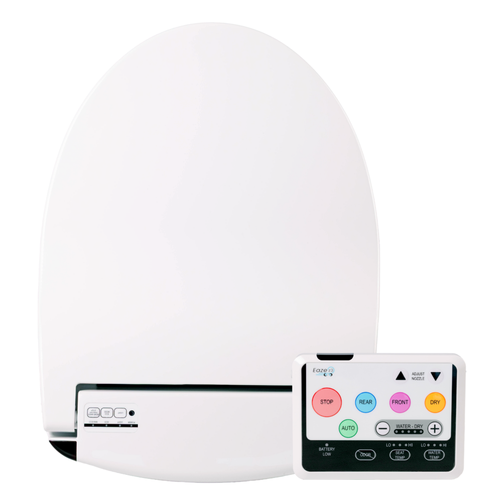 A picture of the Infinity Eaze z3 bidet seat and remote control