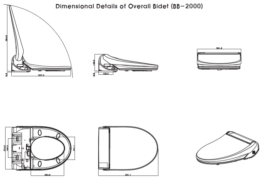 Bio Bidet Bliss BB-2000 Dimensions