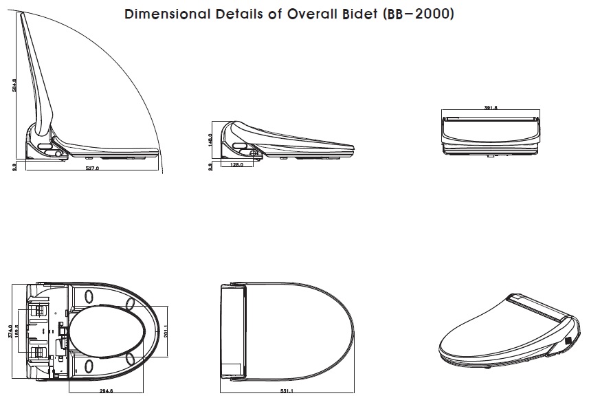 Bio Bidet Bliss BB-2000 Dimensions Bio Bidet Bliss BB-2000 Dimensions