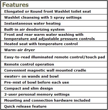 TOTO S300e Features TOTO S300e Features